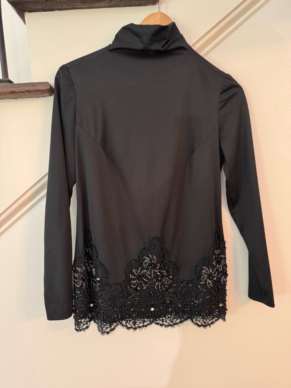 Black Lace-Hem Long Sleeve Top